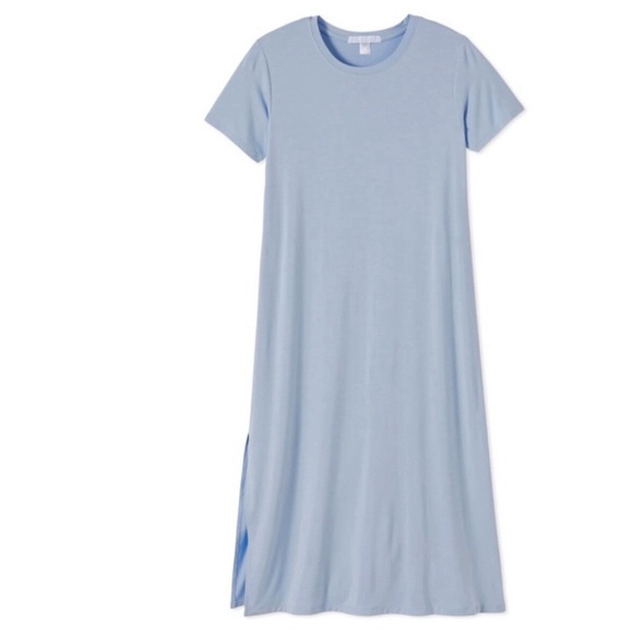 LAKE Pajamas Bamboo Short Sleeve Lounge Dress in light Tide Blue, Size Medium - Picture 3 of 8